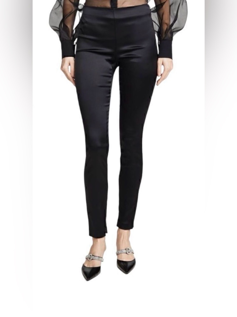 Theory Satin High Rise Skinny Zip Cuff Black Pants Size US 4